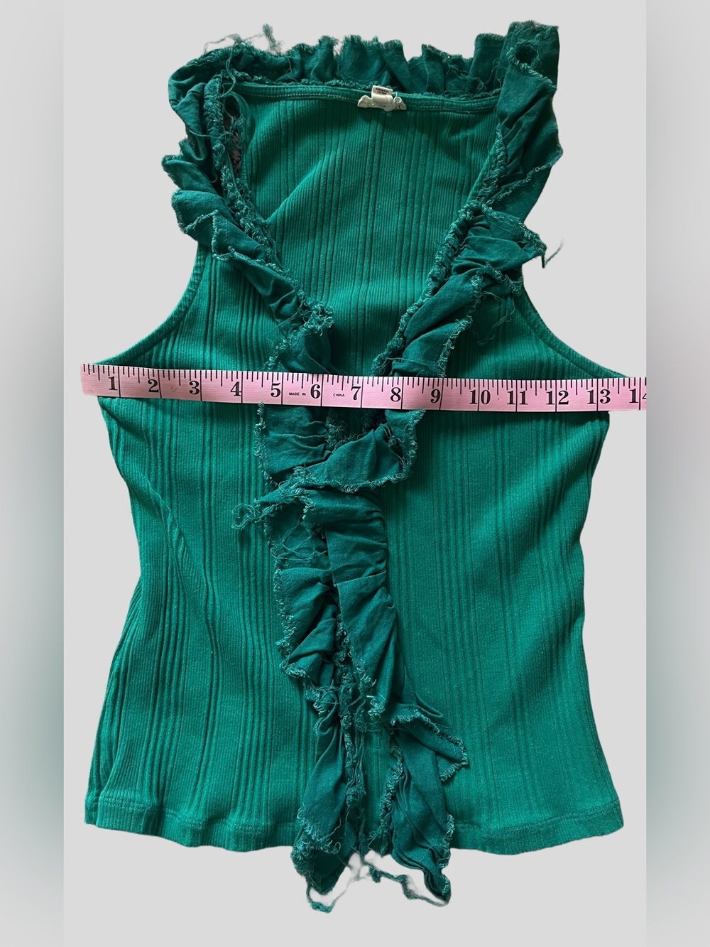 Pilcro Anthropologie Green Ribbed Ruffle Trim Ribbed Tank Top - Picture 5 of 8